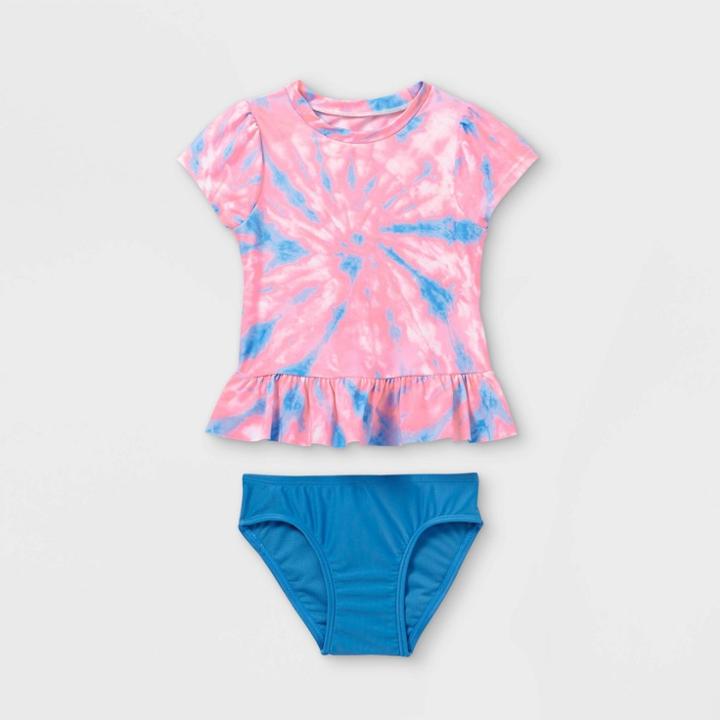 Toddler Girls' 2pc Tie-dye Peplum Short Sleeve Rash Guard Set - Cat & Jack Blue