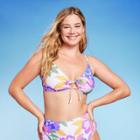 Women's Tie-front Bralette Bikini Top - Shade & Shore Floral Print L, Blue/green/purple