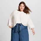 Women's Plus Size Long Sleeve Pleated Top - Universal Thread White