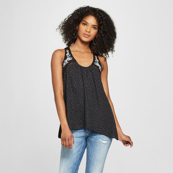 Women's Polka Dot Embroidered Tank Top - 3hearts (juniors') Black