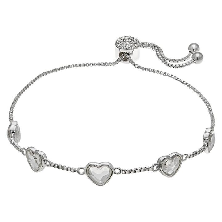 Target Women's Adjustable Bracelet With Clear Swarovski Crystal Heart Stations In Silver Plate - Clear/gray