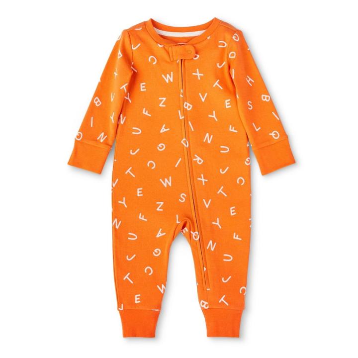 Baby Alphabet Print Front Zipper Long Sleeve Pajama - Christian Robinson X Target Orange Newborn