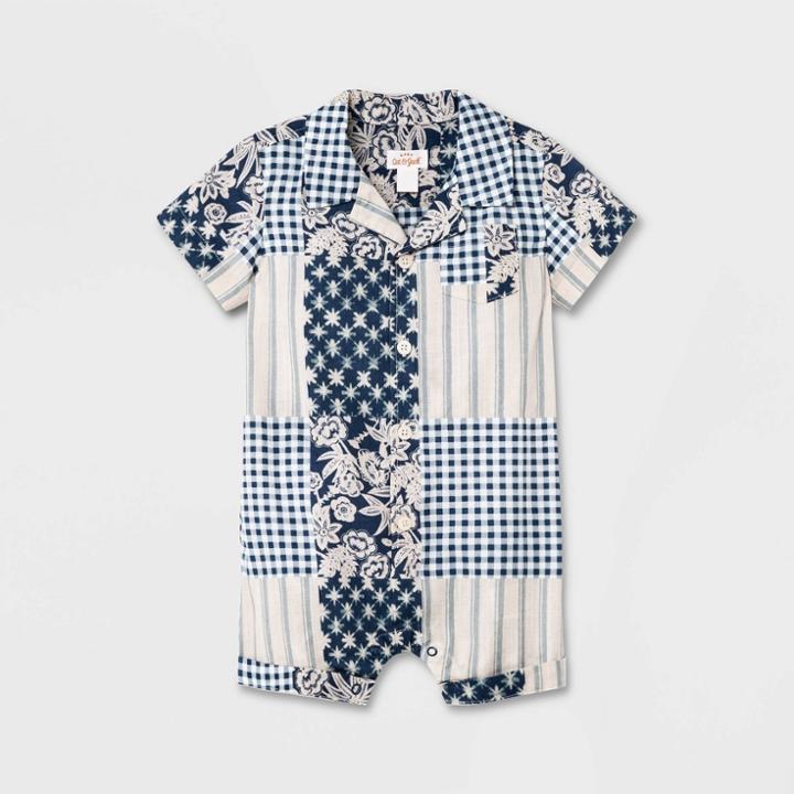 Baby Boys' Patchwork Print Romper - Cat & Jack Blue Newborn
