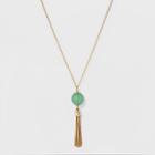 Acrylic Bead & Ball Chain Tassel Long Necklace - A New Day Green/gold