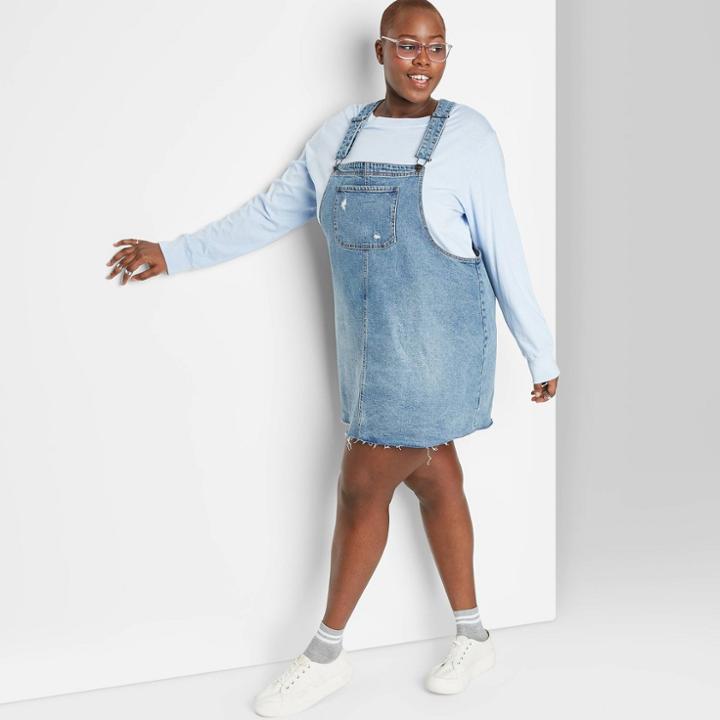 Women's Plus Size Square Neck Denim Pinafore - Wild Fable Medium Wash 1x, Women's, Size: