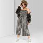 Women's Plus Size Striped Strappy Knit Smocked Top Jumpsuit - Wild Fable Black/white