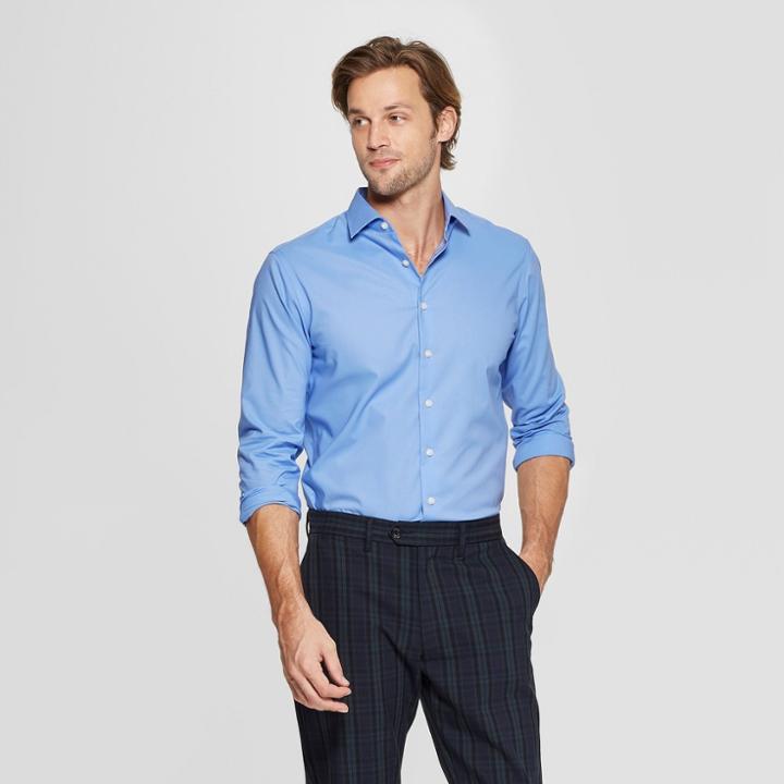 Men's Standard Fit Long Sleeve Button-down Shirt - Goodfellow & Co Bicycle Blue