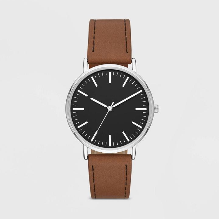 Men's Value Clean Dial Strap Watch - Goodfellow & Co Brown