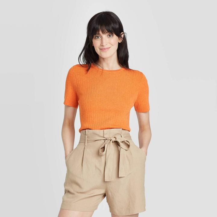 Women's Short Sleeve Crewneck Pullover Sweater - A New Day Rust Xs, Women's, Red