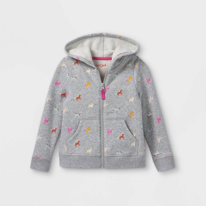 Toddler Girls' Fleece Zip-up Hoodie Sweatshirt - Cat & Jack Gray
