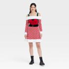 Born Famous Women's Holiday Long Sleeve Striped Graphic Dress - Red