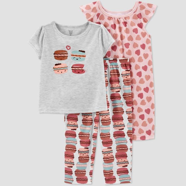 Carter's Just One You Toddler Girls' 3pc Macaroons And Hearts Pajama Set - 12m, One Color