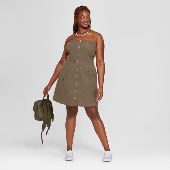 Women's Plus Size Tube Button Front Dress - Universal Thread Olive 4x, Size: