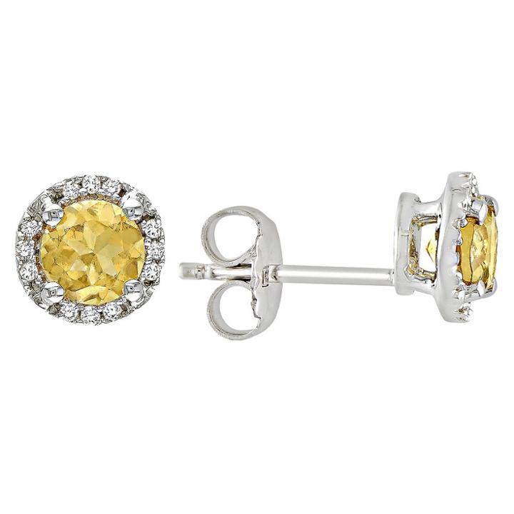 No Brand Citrine And Diamond Earrings In Sterling Silver - Yellow, Women's