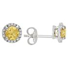 No Brand Citrine And Diamond Earrings In Sterling Silver - Yellow, Women's