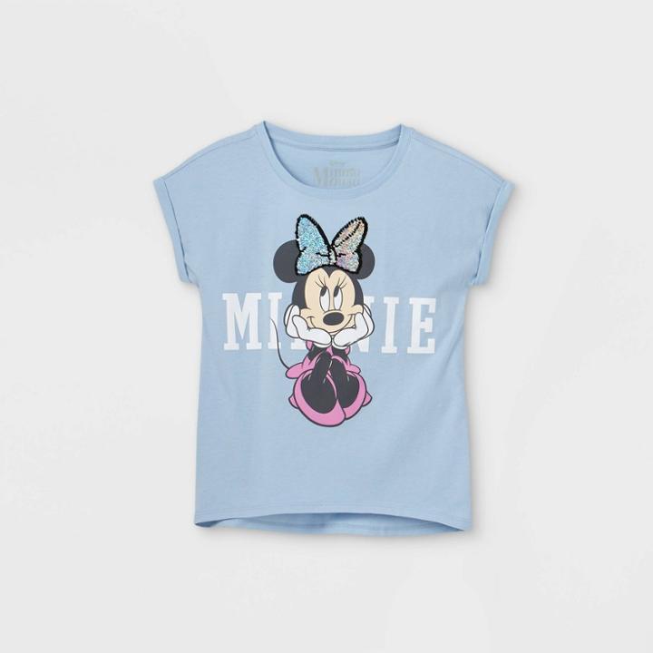 Girls' Minnie Mouse Flip Sequin Short Sleeve Graphic T-shirt - Blue