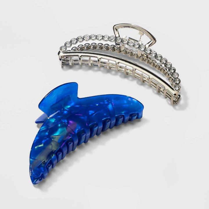 Rhinestone Claw Hair Clip 2pc - A New Day Blue/silver