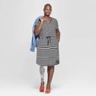 Women's Plus Size Striped Short Sleeve Knit Dress - Ava & Viv Black/cream X