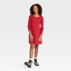Girls' Henley Long Sleeve Knit Dress - Art Class Red