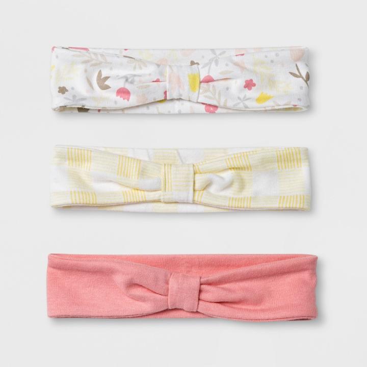 Baby Girls' Meadow 3pk Head Wraps - Cloud Island Coral Newborn, Pink