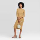 Women's Long Sleeve Scoop Neck Rib Knit Midi Dress - A New Day Olive Xs, Women's, Green