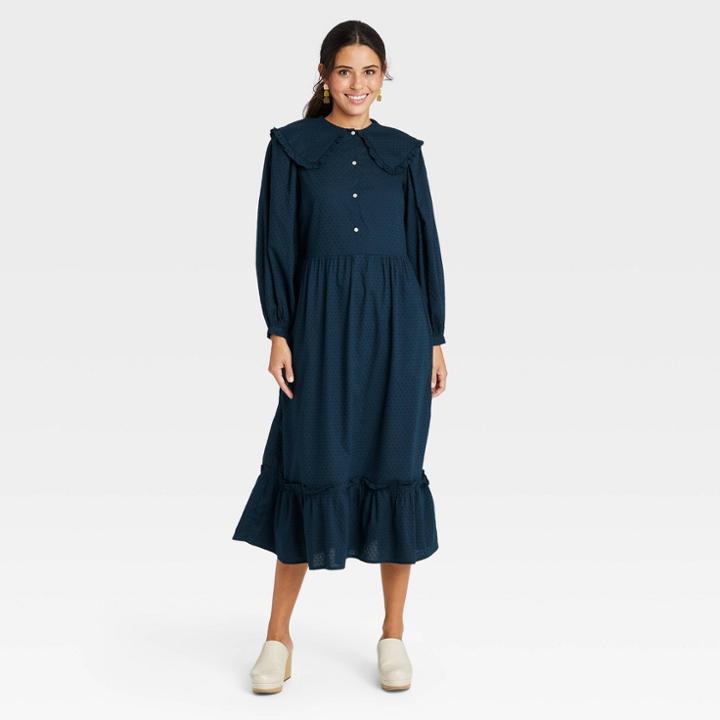 Women's Balloon Long Sleeve Dress - Universal Thread Navy