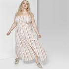 Women's Plus Size Striped Sleeveless Tie Strap Smocked Top Maxi Dress - Wild Fable Cream/rose