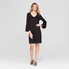 Women's Ruched Bell Sleeve Knit Swing Dress - Spenser Jeremy - Black M,