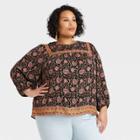 Women's Plus Size Long Sleeve Pleated Blouse - Knox Rose Black Floral