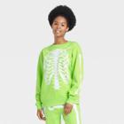 Mighty Fine Women's Halloween Skeleton Graphic Sweatshirt - Neon Green