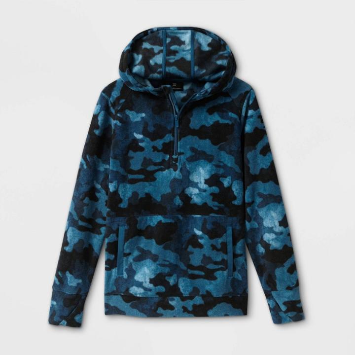 Boys' Fleece 1/4 Zip Hooded Sweatshirt - All In Motion Vibrant Blue