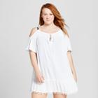 Cover 2 Cover Women's Plus Size Cold Shoulder Cover Up Dress - White