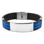 Men's West Coast Jewelry Stainless Steel Id Blue And Black Tribal Design Rubber Bracelet