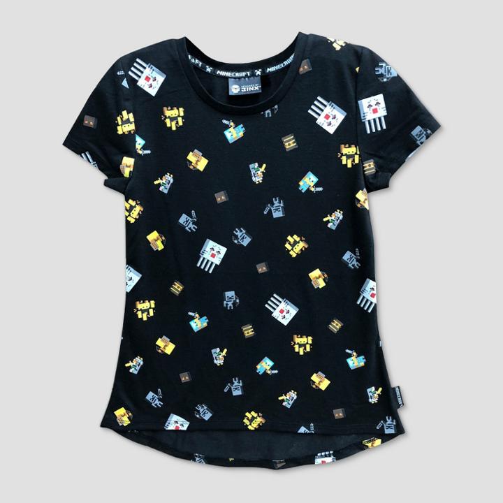 Girls' Minecraft J!nx 'icons' Hi Lo Short Sleeve T-shirt - Black