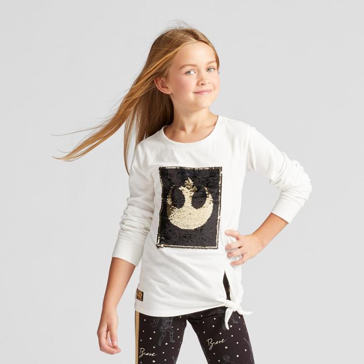 Lucas Girls' Star Wars Forces Of Destiny Sequin Long Sleeve Graphic T-shirt - White