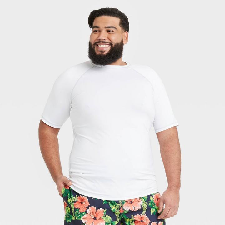 Men's Big & Tall Regular Fit Short Sleeve Rash Guard Swim Shirt - Goodfellow & Co White