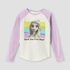Girls' Frozen Elsa Spark Your Own Magic Raglan Long Sleeve Graphic T-shirt - Purple/off-white