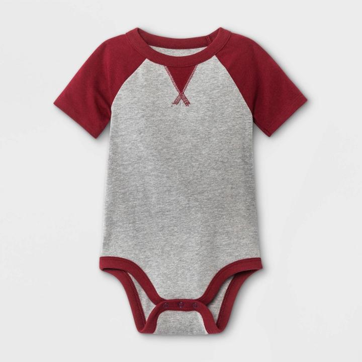 Baby Boys' Jersey Raglan Short Sleeve Bodysuit - Cat & Jack Maroon Newborn, Red