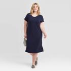 Women's Plus Size Short Sleeve T-shirt Dress - Ava & Viv Navy X, Women's, Blue