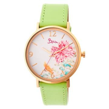 Women's Boum Mademoiselle Floral Dial Synthetic Leather Strap Watch-