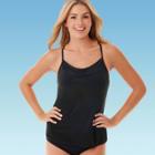 Women's Slimming Control Cowl-neck Tankini Top - Dreamsuit By Miracle Brands Black