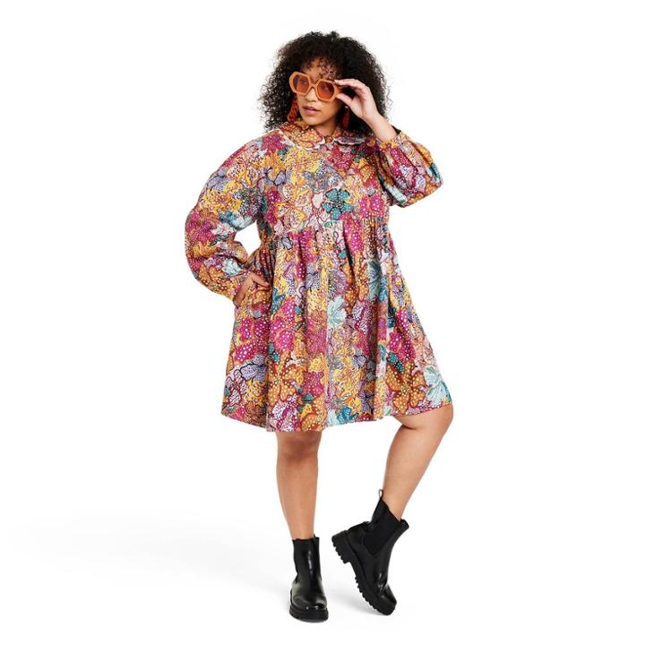 Women's Plus Size Anemone Floral Mini Dress - Kika Vargas X Target Pink/blue/gold