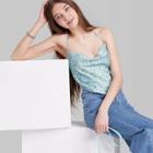 Women's Satin Cowl Neck Scarf Tank Top - Wild Fable Sky Blue Floral