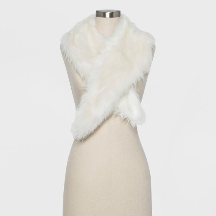 Women's Lapel Faux Fur Collar - A New Day White, Black