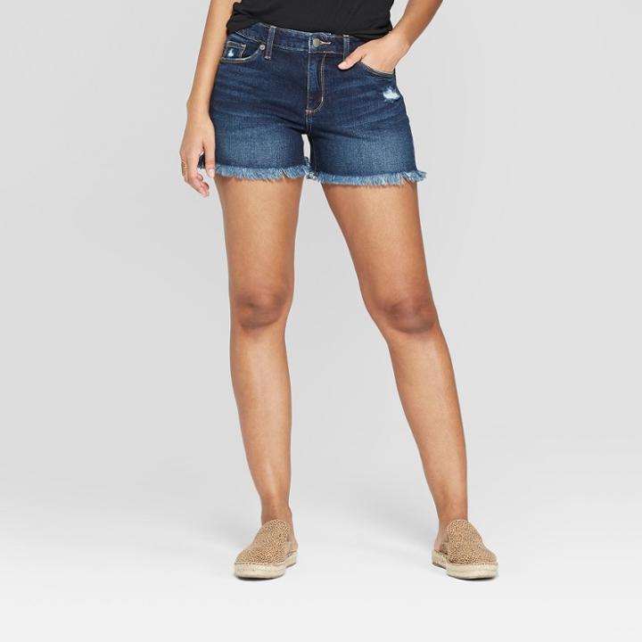 Women's High-rise Frayed Hem Shortie Jean Shorts - Universal Thread Dark Wash