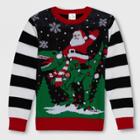Well Worn Boys' Santa Dino Ugly Christmas Sweater - Black/white