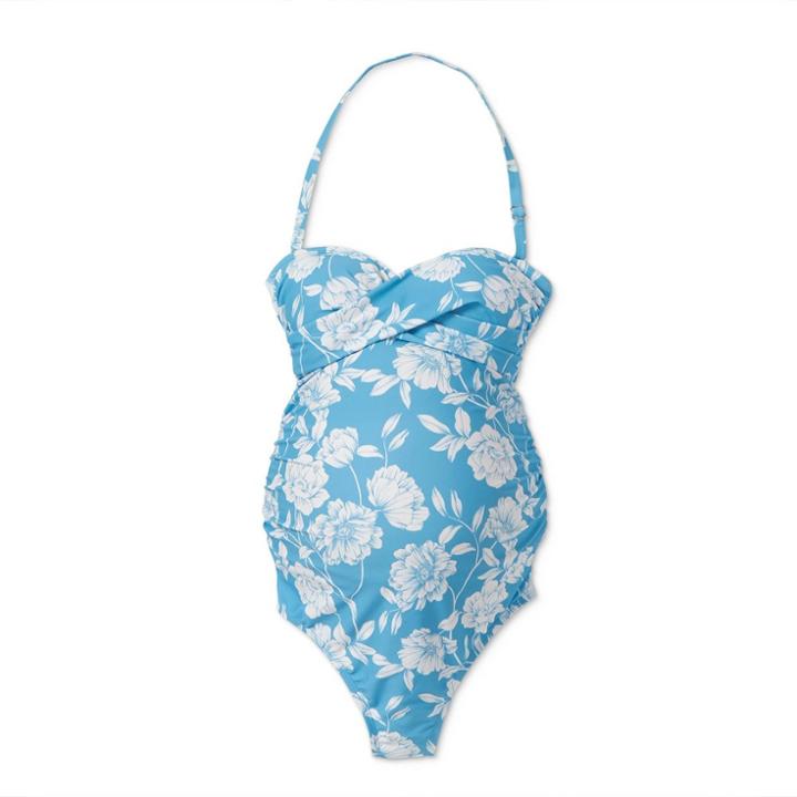 Maternity Floral Print Fantasia Bandeau D/dd Cup One Piece Swimsuit - Isabel Maternity By Ingrid & Isabel