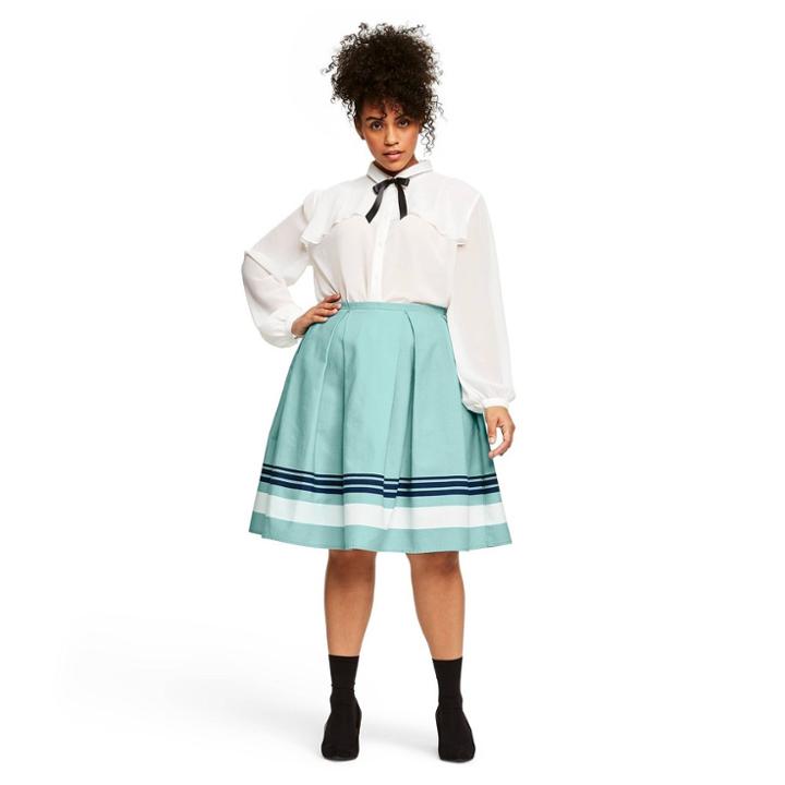 Women's Plus Size Striped Pleated A-line Skirt - Jason Wu For Target Light Blue