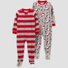 Baby Boys' Striped Santa Fleece Footed Pajama - Just One You Made By Carter's Red/gray