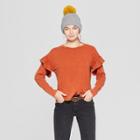Women's Long Sleeve Ruffle T-shirt - Universal Thread Orange